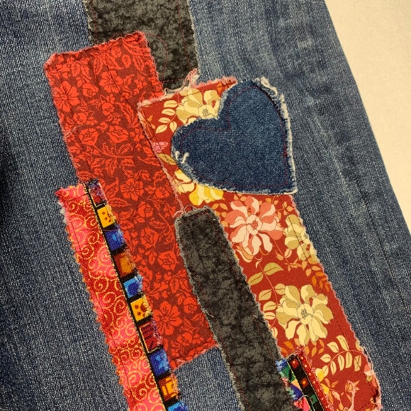 KUT Womens Jeans | Cropped Boho Upcycled | Hippie Festival | Burgundy Black | Si - Picture 6 of 12